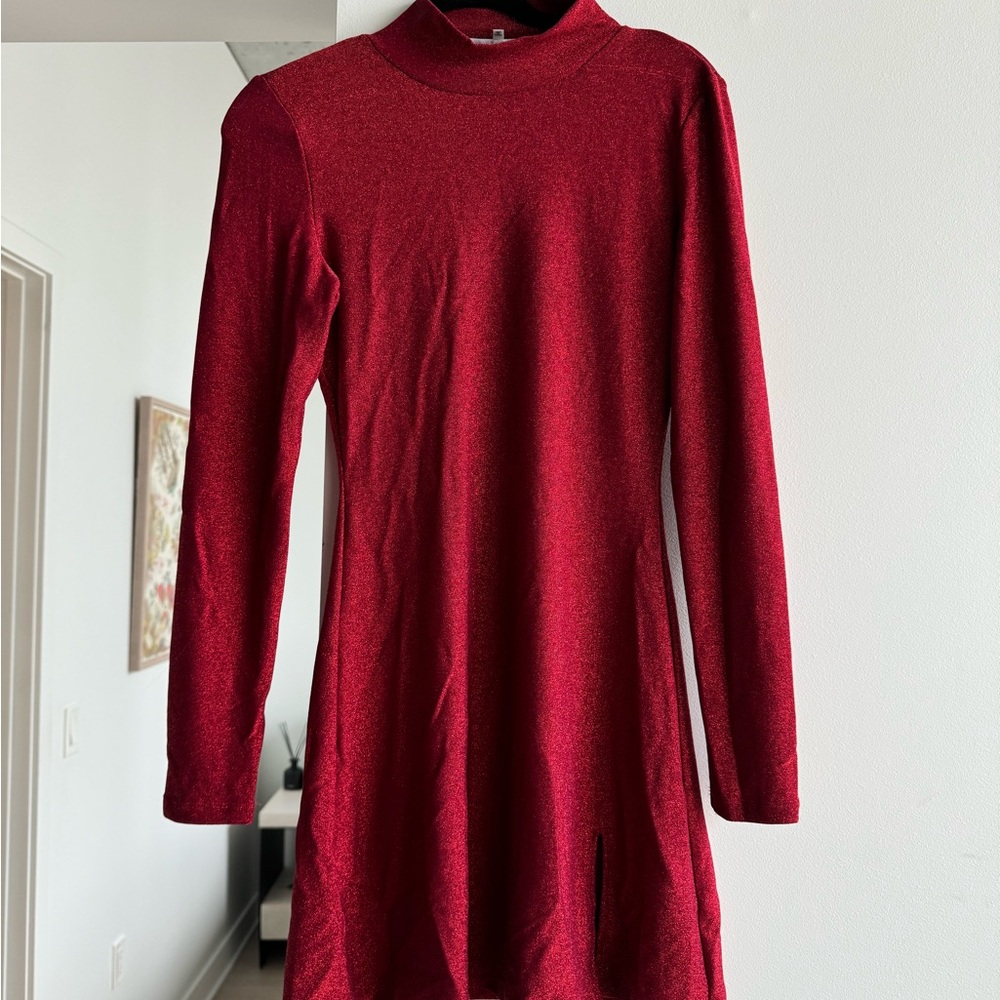 Reformation dress - red glitter with mock turtle neck